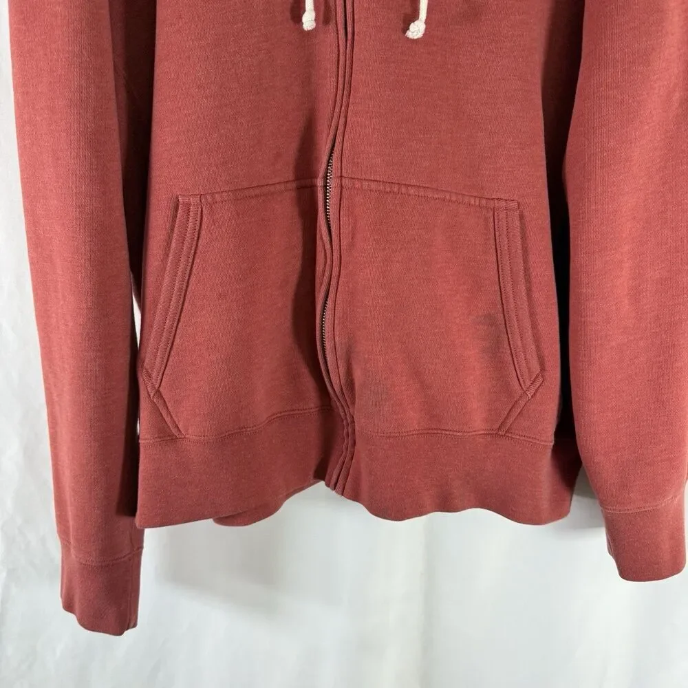 J. Crew Fleece Jacket Men's XL Orange Full Zip Drawstring Hooded Pockets